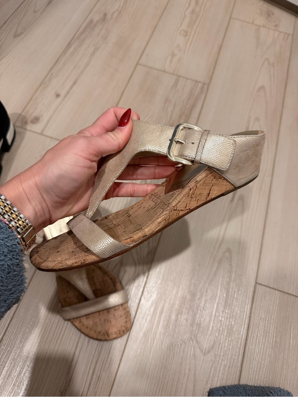 Donald J. Pliner Metallic Champagne Cork Wedge Sandals